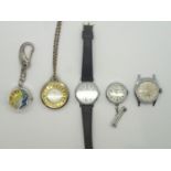 Enamelled Hawaii fob pendant watch and four other mechanical wristwatches. P&P group 1 (£16 for