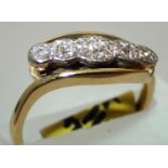 18ct gold antique five stone on a twist diamond ring size J. P&P group 1 (£16 for the first item and