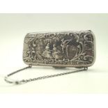 Victorian sterling silver 1899 ladies purse with embossed scenes to the front and back, inner