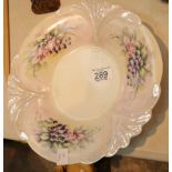 Fluted edge fruit bowl hand painted and signed by Margaret Beaumont D: 29 cm, H: 5 cm. No cracks