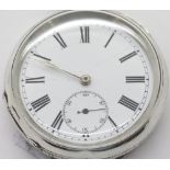 925 silver open face key wind pocket watch with secondary seconds dial dated 1907. With key. P&P