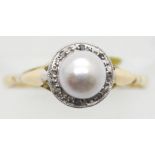 Ladies pearl and diamond ring, size M, 1.5g. P&P Group 1 (£14+VAT for the first lot and £1+VAT for