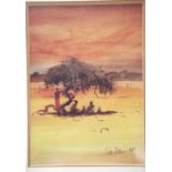 After Patrick Bradfield Under the shade of the Acacia Tree framed print, 24 x 32 cm. P&P Group 3,