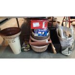 Large collection of mixed garden items to include box and tools. This lot is not available for in-