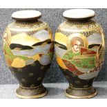 Pair of signed Japanese Satsuma vases, H: 26 cm. P&P Group 1 (£14+VAT for the first lot and £1+VAT