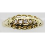 Antique 18ct gold five stone diamond ring, size K, 2.0g. P&P Group 1 (£14+VAT for the first lot