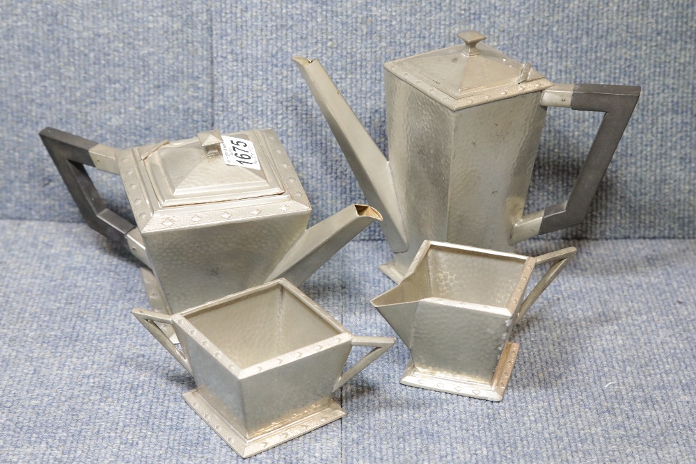 Argent pewter art deco four piece tea set. P&P Group 2 (£18+VAT for the first lot and £2+VAT for