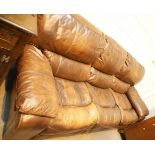 Large brown leather double recliner settee. This lot is not available for in-house P&P, please