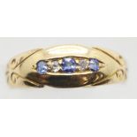 Ladies antique 1904 18ct gold, sapphire and diamond ring, size P, 3.2g. P&P Group 1 (£14+VAT for the
