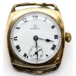 Gents 9ct gold Omega wristwatch with white enamel dial and 15 jewel movement. P&P Group 1 (£14+VAT