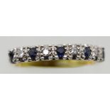 Ladies sapphire and diamond half eternity ring, size N, 3.5g. P&P Group 1 (£14+VAT for the first lot