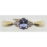 Ladies 9ct gold, tanzanite and diamond fancy ring, size R, 2.0g. P&P Group 1 (£14+VAT for the