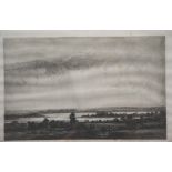 NATHANIEL SPARKS Etching of The Purbeck Hills from Poole Harbour. 36 x 24 cm. P&P Group 3, will be