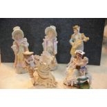 Five Continental porcelain china figurines. P&P Group 3 (£25+VAT for the first lot and £5+VAT for