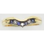 Ladies 18ct gold, sapphire and diamond wishbone ring, size N, 3.0g. P&P Group 1 (£14+VAT for the