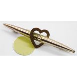 Antique 9ct rose gold heart brooch. P&P Group 1 (£14+VAT for the first lot and £1+VAT for subsequent