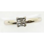 Ladies 18ct white gold fancy four stone diamond ring, size L, 2.2g. P&P Group 1 (£14+VAT for the