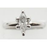 Ladies marquise set 0.67ct diamond solitaire ring, size L, 4.2g. P&P Group 1 (£14+VAT for the