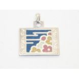 Hallmarked silver and enamel rectangular pendant, maker FBJ P&P group 1 (£16 for the first item