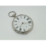 Waltham hallmarked silver key wind pocket watch with subsidiary seconds dial, assay Birmingham 1879.