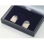 Boxed sterling silver and diamond Page Boy cufflinks P&P group 1 (£16 for the first item and £1.50