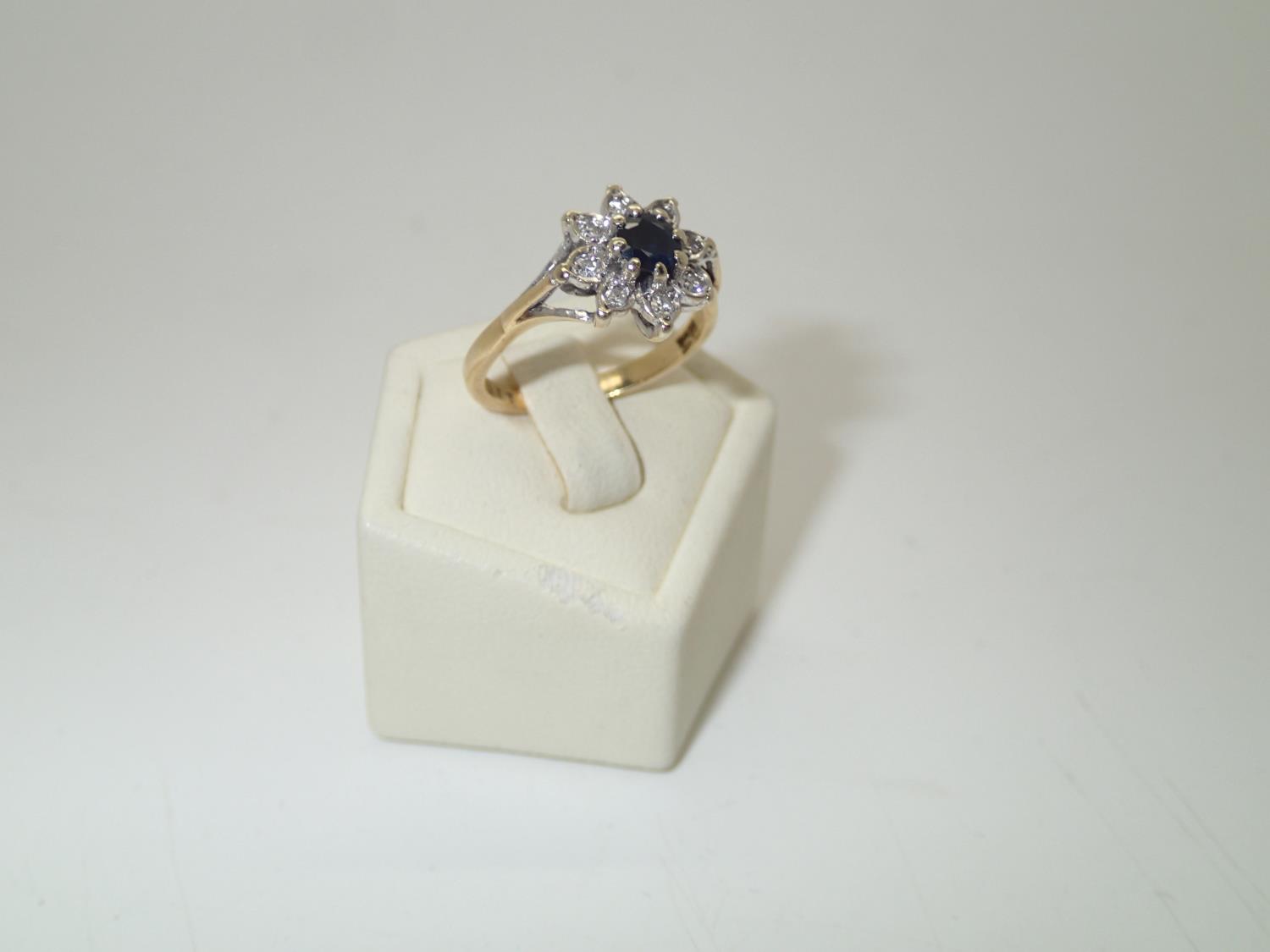 18ct gold sapphire and diamond cluster ring, size M, 3.9g P&P group 1 (£16 for the first item and £ - Image 2 of 2