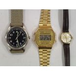 Casio alarm chrono gold plated wristwatch in working order with two other wristwatches