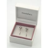 Boxed sterling silver genuine Pandora grey pearl earrings P&P group 1 (£16 for the first item and £