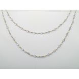 Vintage silver, pearl and presumed rock crystal opera length necklace, L: 130 cm P&P group 1 (£16