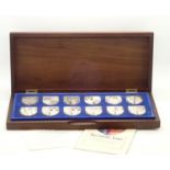 Cased The Royal Arms set of twelve hallmarked silver ingots 725 grains /47g each issued by Danbury