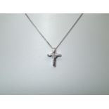 18ct white gold solid Princess cut diamond set cross on 18ct white gold necklace, approximately 0.