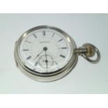 White metal Peoria Watch Co crown wind open face pocket watch no 17171. Working at lotting up. P&P