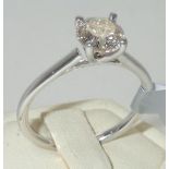 Ladies 18ct white gold (gold colour) 1.00ct four claw diamond solitaire ring Size M/N 2.5g P&P group