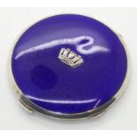 Sterling silver and enamel vintage 1933 compact with Royal Navy motif to front, including interior