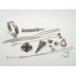 Hallmarked silver, sterling and white metal presumed silver jewellery to include a hinged bangle,