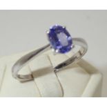 9ct white gold tanzanite solitaire ring, size S, 2.0g P&P group 1 (£16 for the first item and £1.