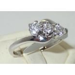 18ct white gold three stone on a twist, 1/2ct best quality diamond ring Size O 4.0g P&P group 1 (£16