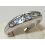 9ct white gold diamond and aquamarine ring, size O, 2.4g P&P group 1 (£16 for the first item and £