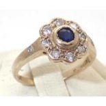 Art Deco sapphire and diamond cluster cocktail ring, size I/J, 2.0g P&P group 1 (£16 for the first