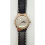 Vintage gents gold plated Roamer wristwatch on a leather strap. Working at lotting up P&P group