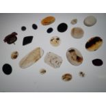 Loose stones: good collection of polished and natural stones including several moss agate panels,