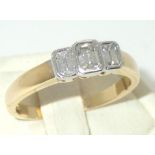 An excellent quality Art Deco style 18ct gold three-stone diamond ring, size N, 3.8g estimated