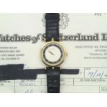 Vintage Gucci gents mid-size gold plated quartz wristwatch on a crocodile effect leather strap,