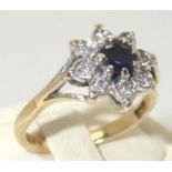 18ct gold sapphire and diamond cluster ring, size M, 3.9g P&P group 1 (£16 for the first item and £