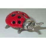 Sterling silver enamelled ladybird form pin cushion L: 18 mm P&P group 1 (£16 for the first item and