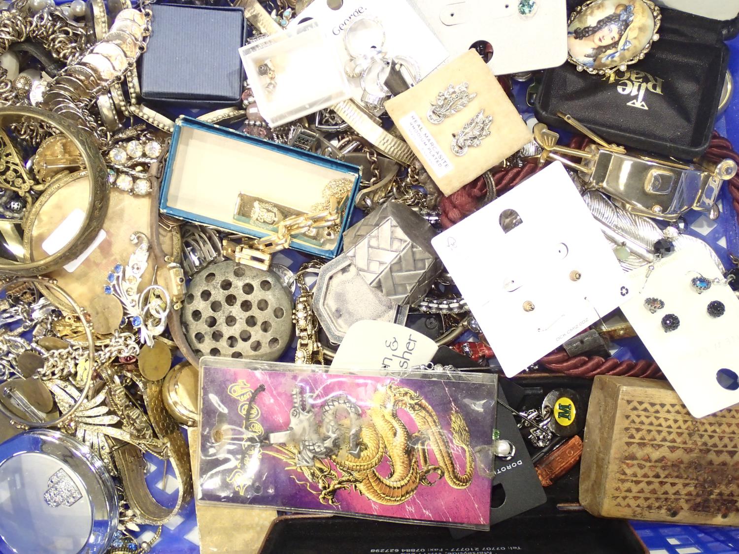 Box of mixed costume jewellery including some small silver pieces P&P group 2 (£20 for the first