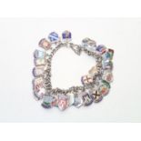 Vintage Silver Charm Bracelet with 43 silver and enamel city/town shields 64g P&P group 1 (£16 for