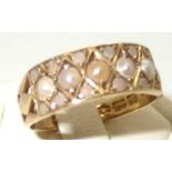 Victorian 18ct gold and pearl ring c1886 size N, 3.8g Wear to pearls, inscribed ' from ASG July 7