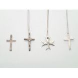 Four silver crosses on three silver chains P&P group 1 (£16 for the first item and £1.50 for