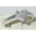 Contemporary 18ct white gold three stone heart-form diamond ring, size L, 2.1g P&P group 1 (£16